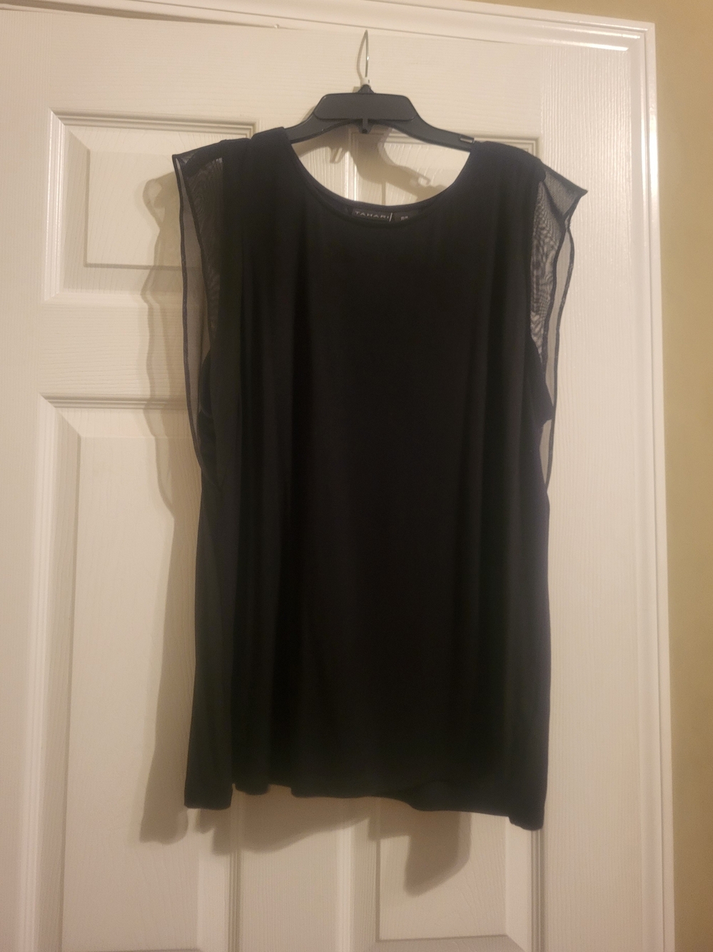 Black Sleeveless Mesh-Trim Top